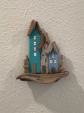 Driftwood Art, Driftwood Coastal Houses, Driftwood Wall Art, Coastal Decor